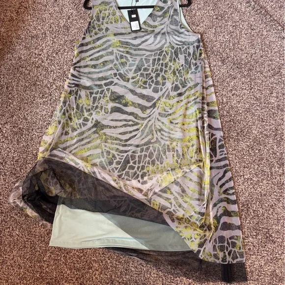 Kozan Zebra Print Midi Sheer Mesh Overlay Dress Size Medium Muted Gray Green NWT - Picture 12 of 13
